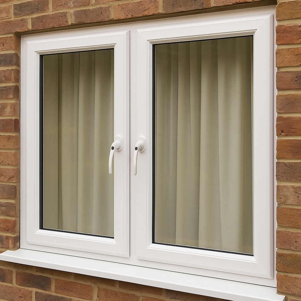 White uPVC casement windows on a brick wall exterior