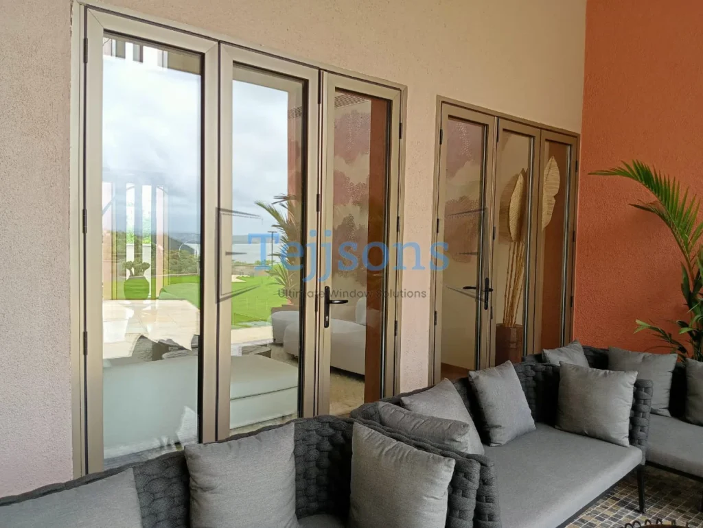 Stylish aluminium slide and fold windows with glass panels