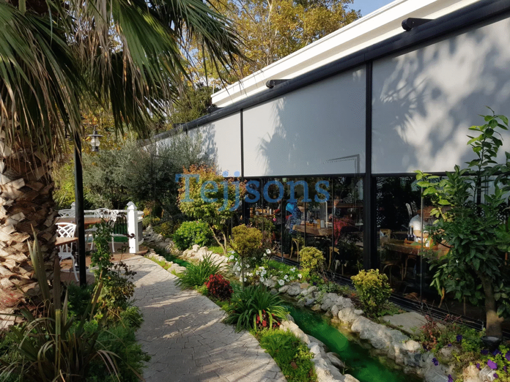 Garden restaurant featuring smart  zip blinds for cooling and comfort
