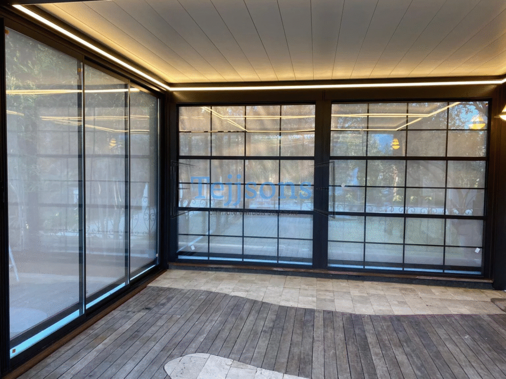 Modern Georgian bar aluminium windows in a sleek enclosed space