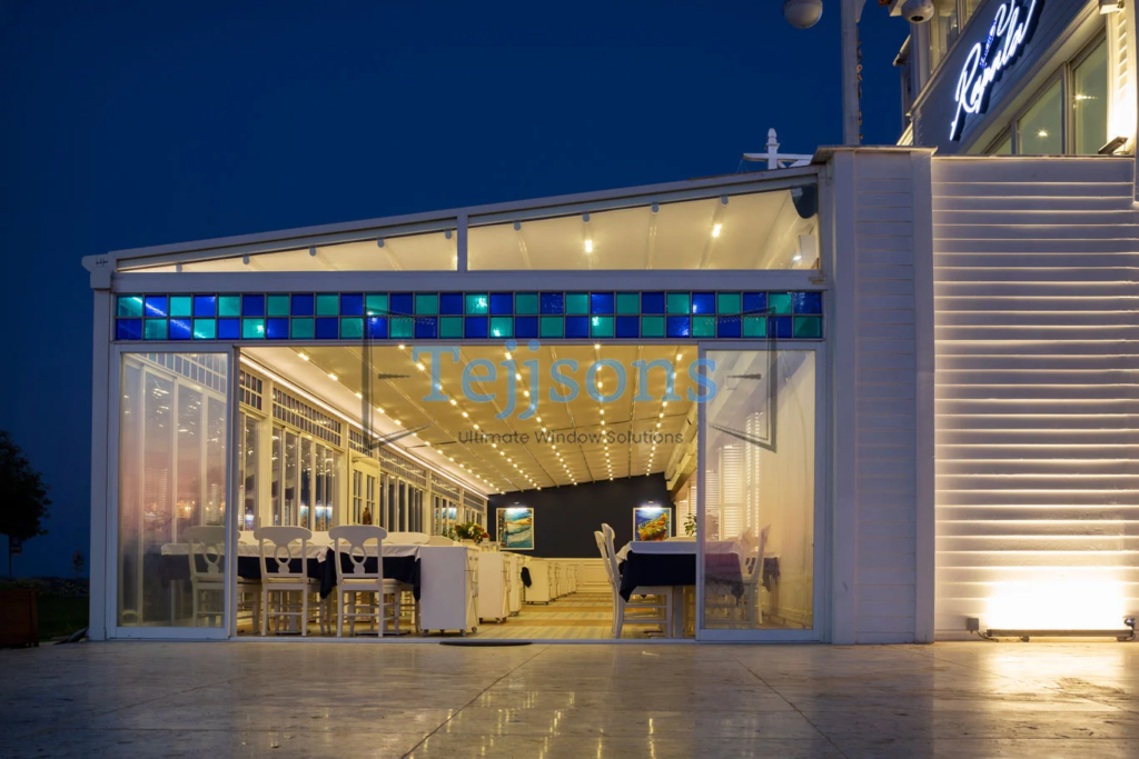 How An Aluminium Pergola Can Transform Your Outdoor Space 3 Luxury restaurant pergola with glass enclosure and lighting