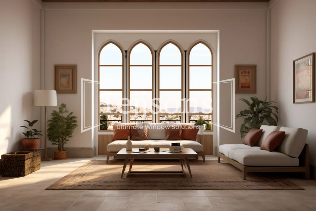 Tejjsons Arched aluminium windows in a luxury living room